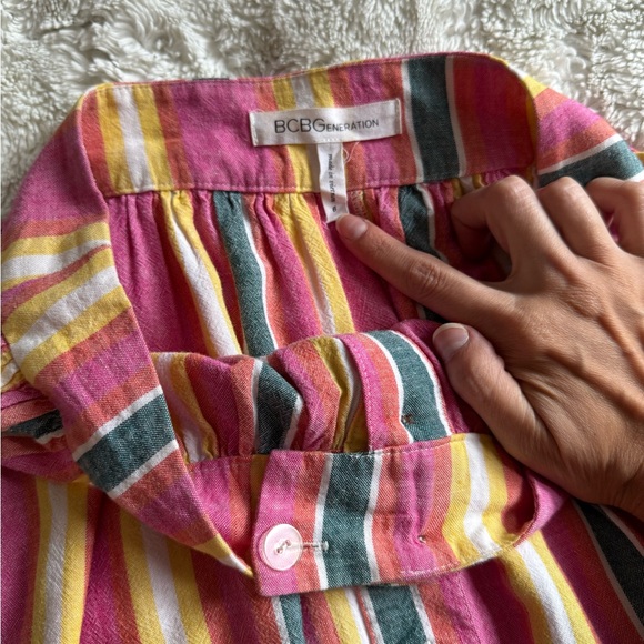 BCBG Striped Pink Button-Down Midi Cotton Skirt - Picture 4 of 5
